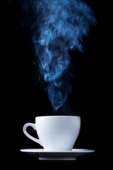 White coffee cup on a black background