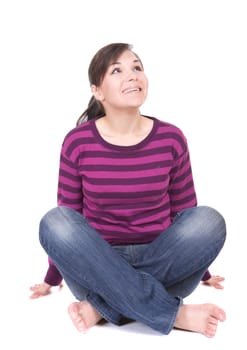 young casual woman on white background