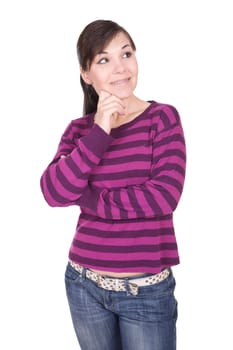 young casual woman on white background
