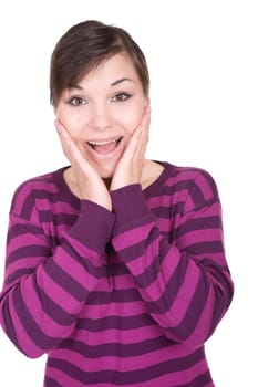 young casual woman on white background