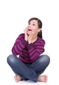 young casual woman on white background