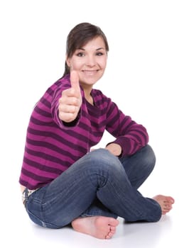 young casual woman on white background