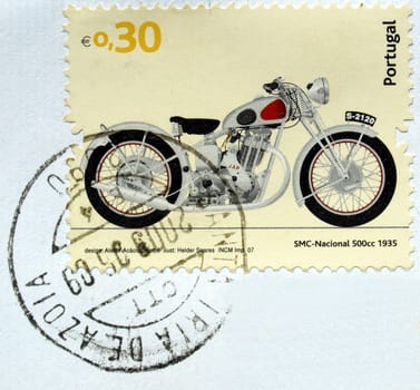 Portuguese postage stamps from Portugal with vintage motorbike