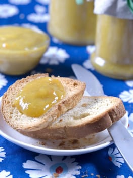 Breakfast toast with rhubarb and orange jam