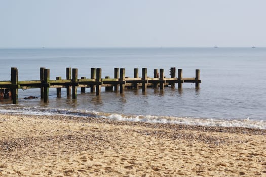 A wooden groyne (groin) coastal sea defence