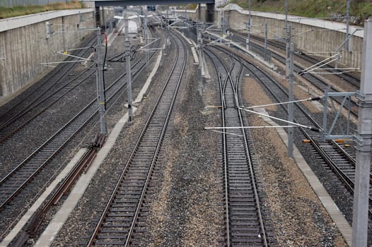 Complex railway track system in an urban area
