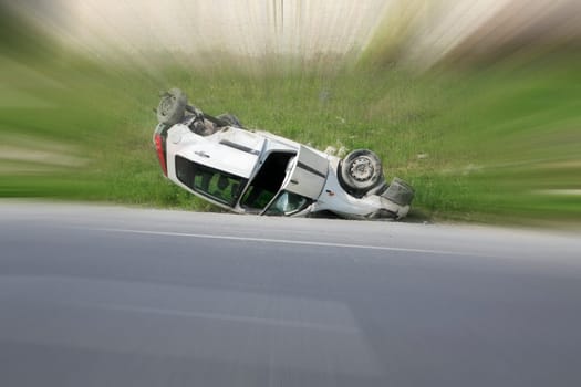 Traffic accident. Car crash. Car flipflop