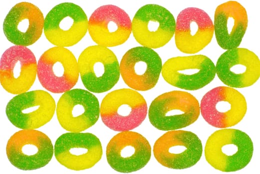 Marmalade colored rings in rows on a white background
