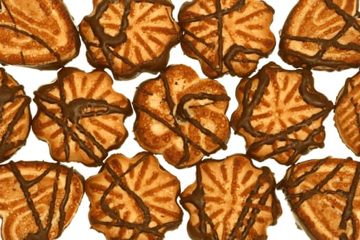 Biscuits with chocolate glaze on a white background