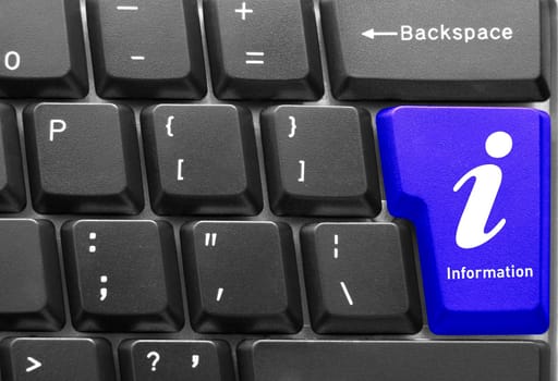 Close-up of Computer keyboard,  with blue "Info"" key"