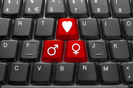 Close-up of Computer keyboard,  with red "Love"" key"