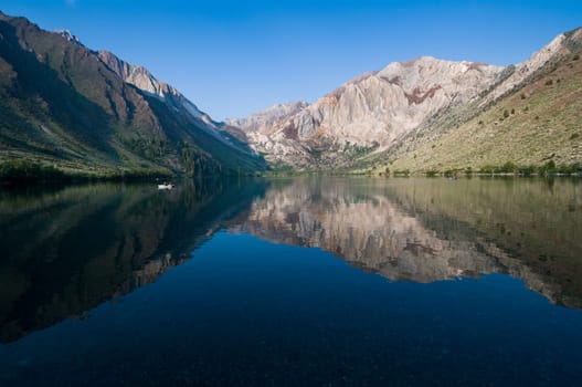 Boats fishing for trout in Convict Lake, California