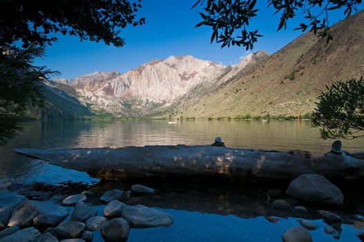Boats fishing for trout in Convict Lake, California