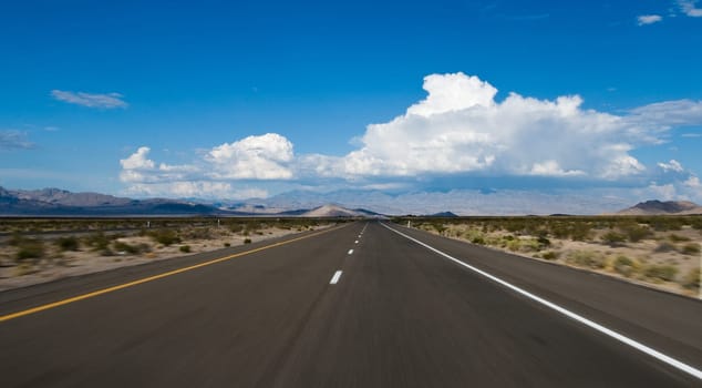 Motion blur of Nevada highway east of Death Valley National Park