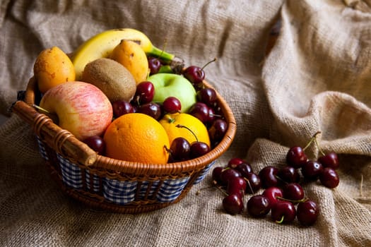 An assortment of fresh mixed fruits in a basket