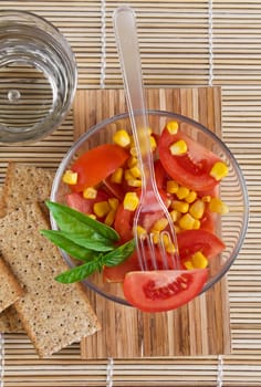 Closeup of tomato salad on the table