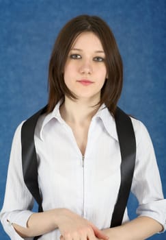 Portrait of the young woman with a black ribbon