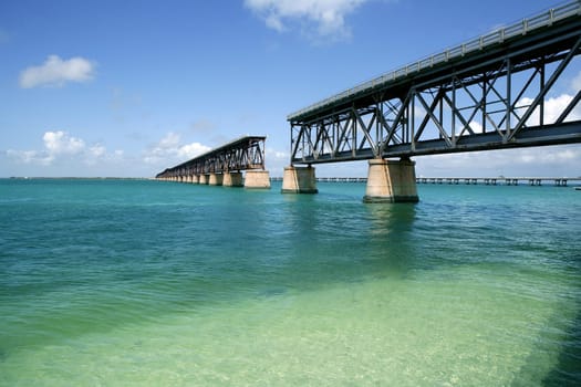 old Florida keys broken bridge over turquoise water