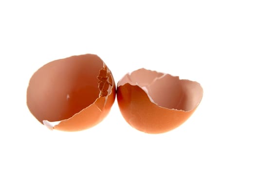cracked egg shell isolated over white studio background