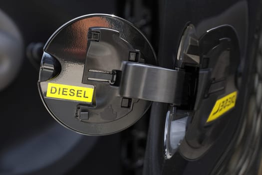 close up image of diesel write on fuel door's car