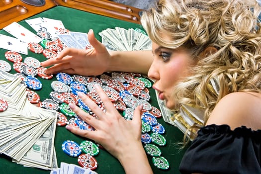 Poker girl won a lot of money