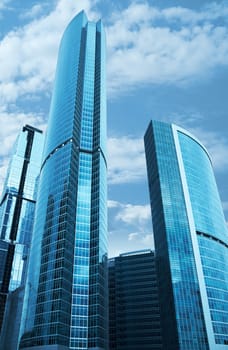 Modern skyscrapers business centre in Moscow, Russia. Tint Blue