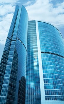 Modern skyscrapers business centre in Moscow, Russia. Tint Blue