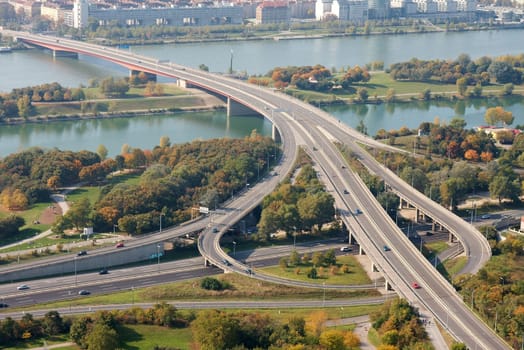 Highway crossing the Danube in Vienna
