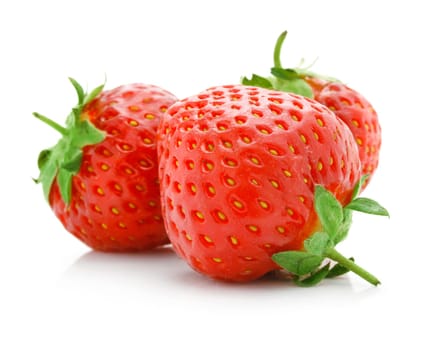 red strawberry fruits isolated on white background
