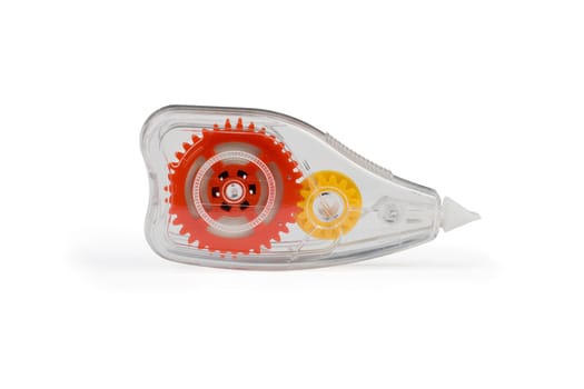 Correction tape in clear housing over white background