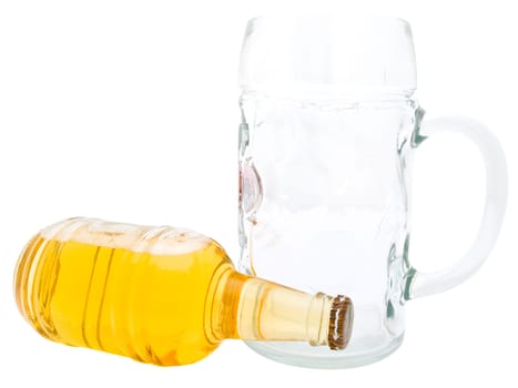 Single bottle of the beer and glass against the white background