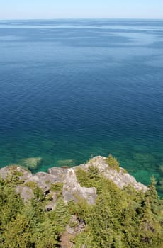 The view from a top the cliffs at Georgian Bay in  Bruce Peninsula National Park in Ontario, Canada.