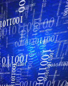 Bits and bytes on a dark blue background