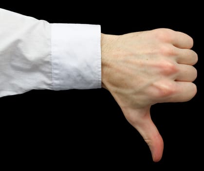 Hand showing gesture by a thumb downwards