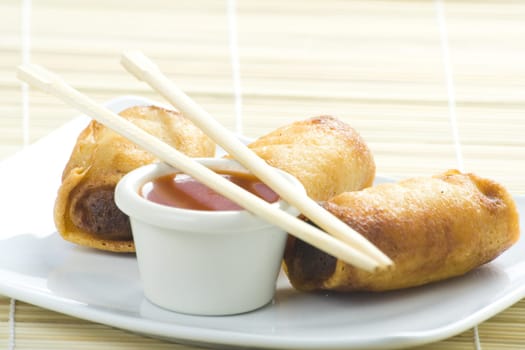 delicious	 spring rolls  traditional china cuisine isolated
