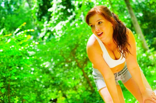 Woman runner exercising, from a complete series of photos.