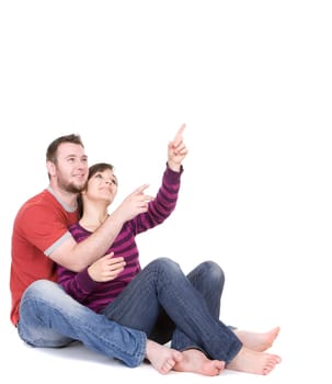 young loving couple together on white background