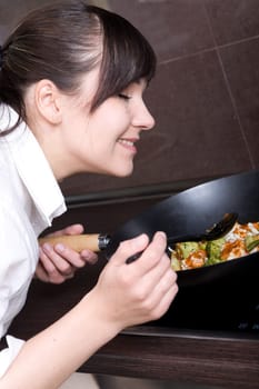 young woman in kitchen