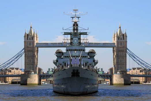 HMS Belfast in front of Tower Bridge, London