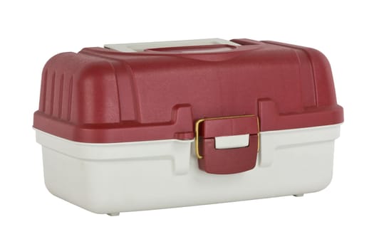 fishing tackle box at an angle isolated on a white background