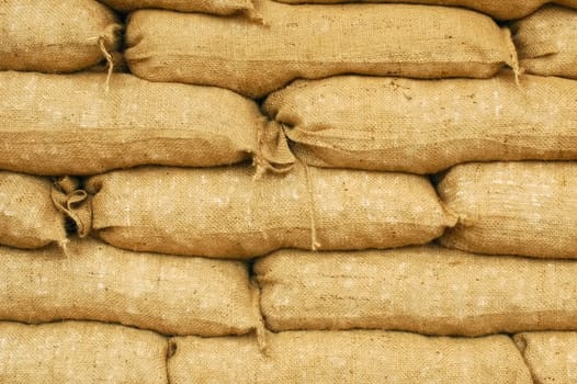 background of sandbags for flood defense or military use