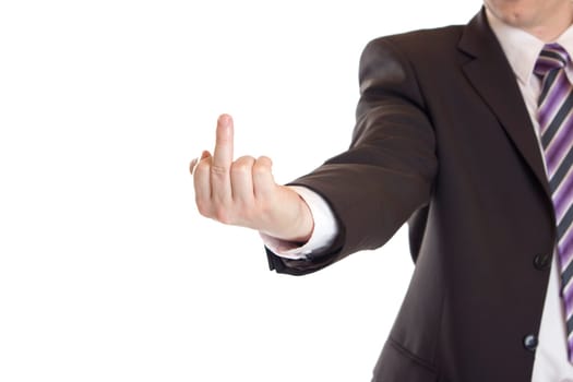Businessman showing the middle finger sign