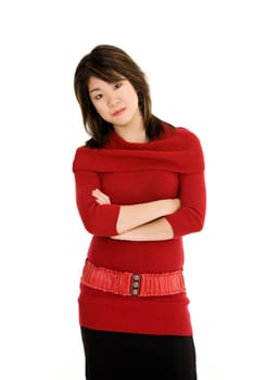 Asian teenager with some attitude on white background