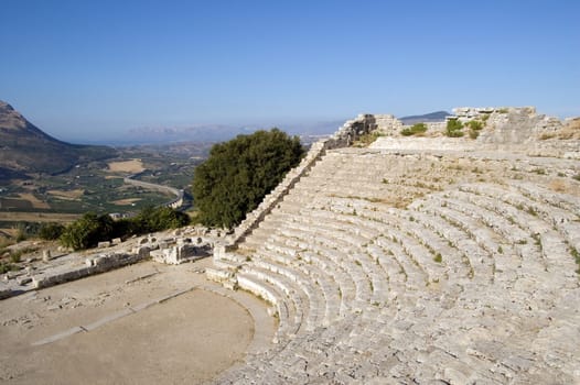 The Theater of Segesta (3th century BC) dominates the valley  Sicily, Italy