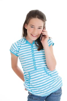 Cute Caucasian girl talking on a cell phone