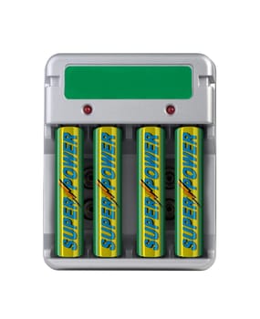 Battery charger isolated over white with fake batteries