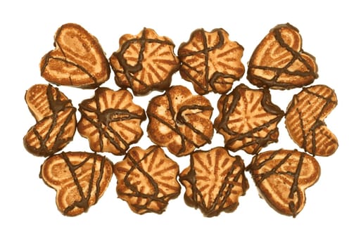 Biscuits with chocolate glaze on a white background