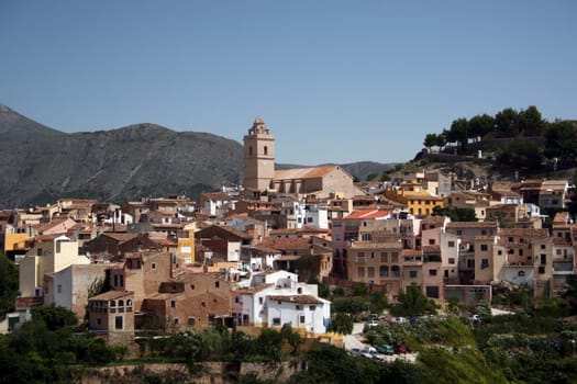 The mountain village of Polop, viewed from across the valley at La Nucia in southern Spain.