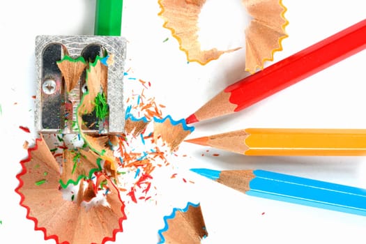 Close-up of pencils and sharpener.