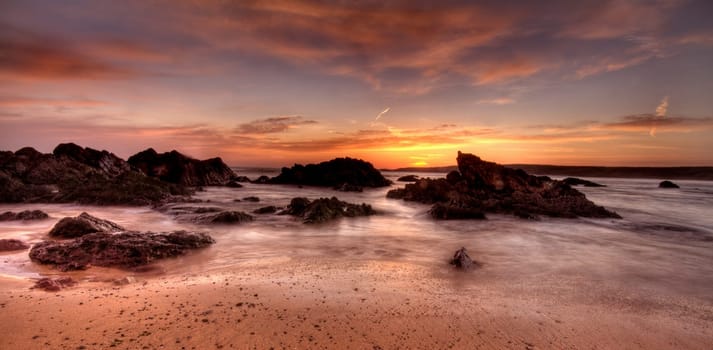Sunset at Freshwater West in Pembrokeshire.
